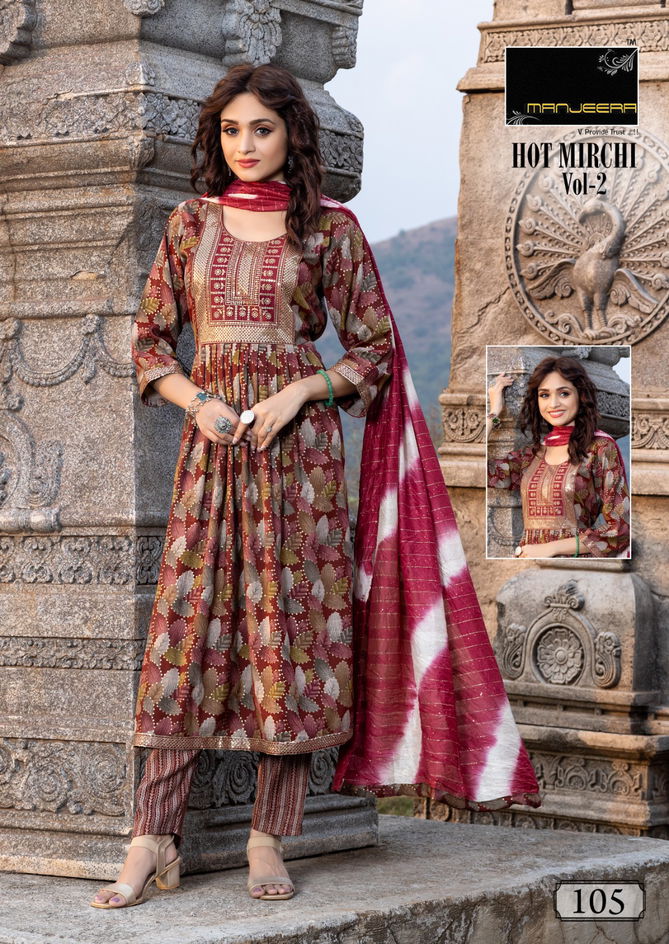 Hot Mirchi Vol 2 By Manjeera Naira Cut Designer Kurti With Bottom Dupatta Wholesalers In Delhi
